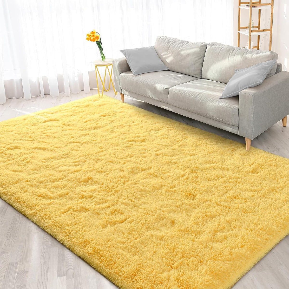 Large Area Rugs for Living Room, 4x6 Feet Yellow Shaggy Rug Fluffy Throw Carpets, Ultra Soft Plush Modern Indoor Fuzzy Rugs for Bedroom Girls Kids Nursery Room Dorm Home Decor