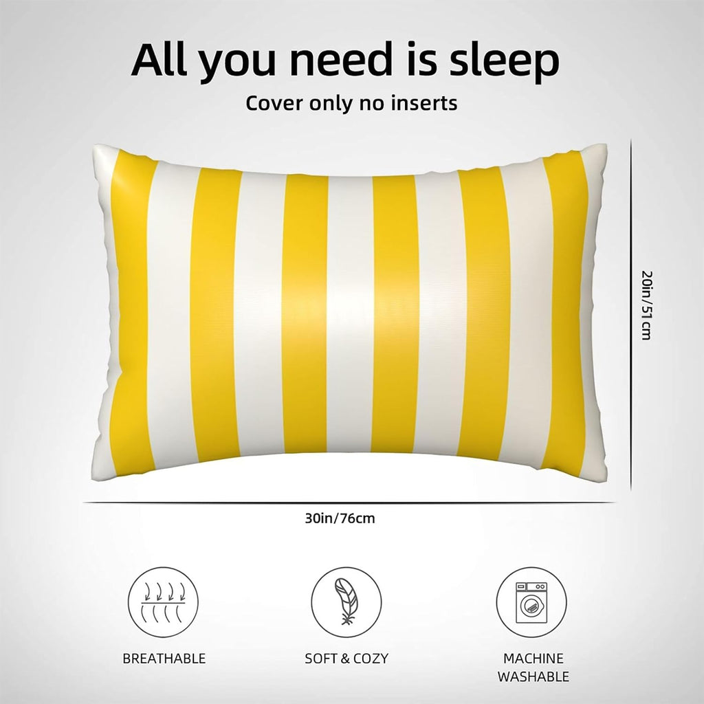 Silk Pillow Cases Set of 2, 20x30 Inches Queen Pillowcase for Hair and Skin, Soft Satin Bed Pillow Protector Covers with Hidden Zipper, Lemon Yellow Stripes Pillow Cover for Sleeping Gift