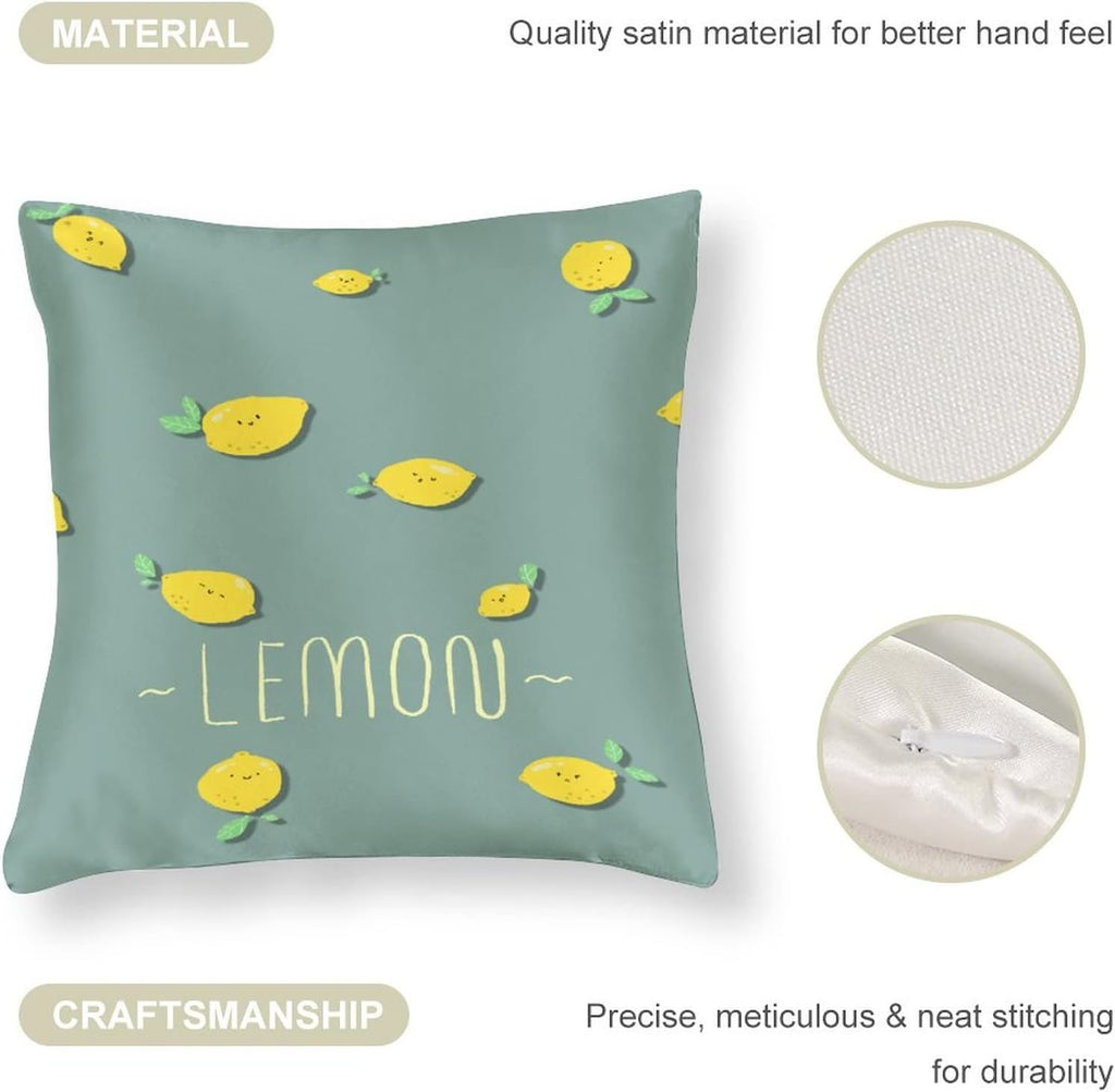 Throw Pillows for Couch 16"x16" Yellow Sweet Lemon Satin Square Throw Pillow Covers Spring Summer Lemon Yellow Decorative Pillow Covers Zippered Pillows for Couch Sofa Patio Furniture Home Decor