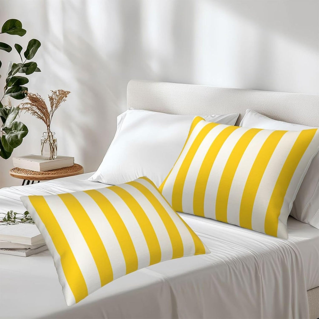 Lemon Yellow Stripes Pillow Cases Set of 2, Standard Pillowcase for Hair and Skin, Super Soft Bed Pillow Protector Covers with Hidden Zipper, 20x26 Inches Pillow Covers for Sleeping Gift