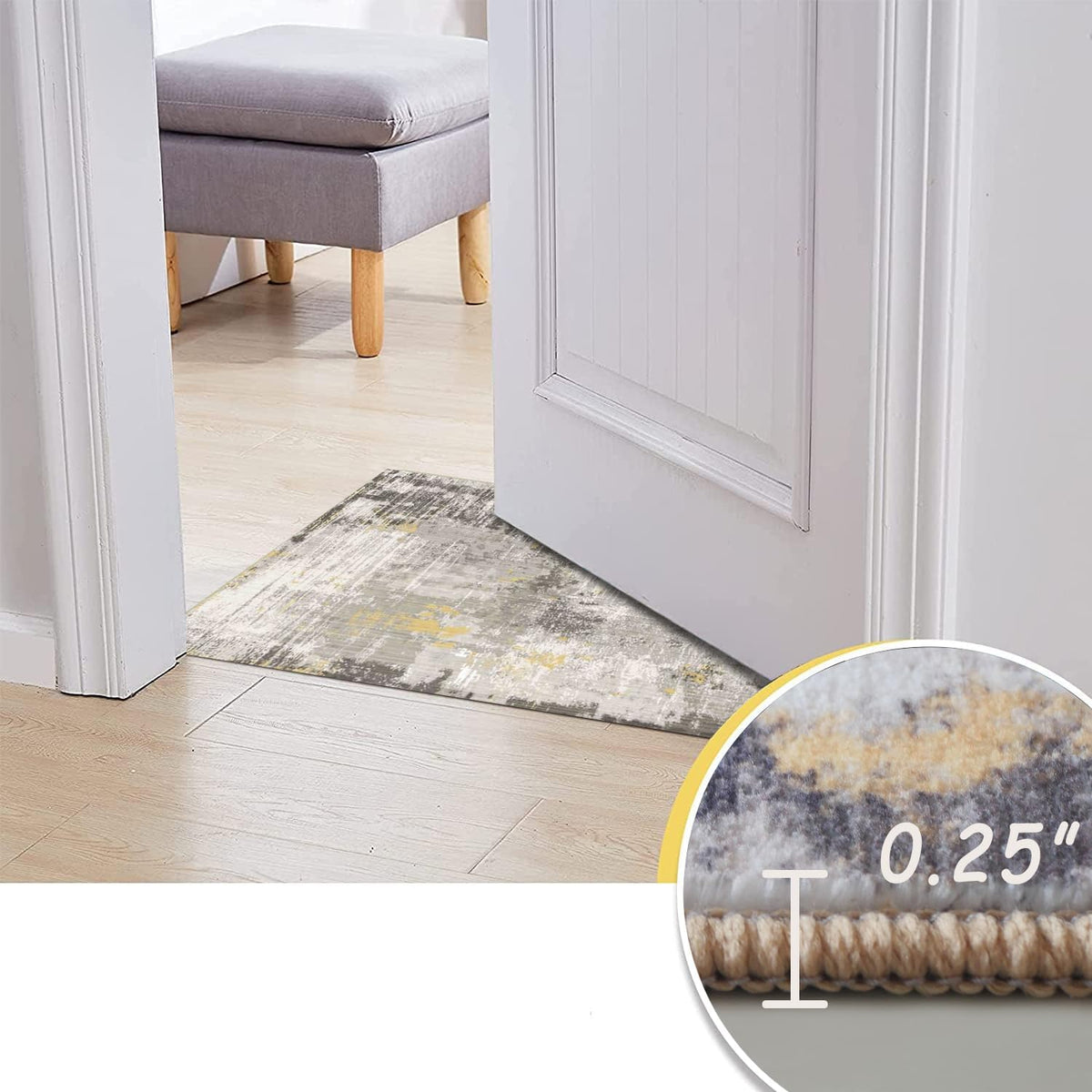 5x7 Area Rugs - Ultra-Thin Washable Rug with Non-Slip Backing, Ideal for Living Room, Bedroom, Kitchen Floor Carpet - Modern Abstract Style, Easy Clean, Durable, Low Pile Rug Yellow