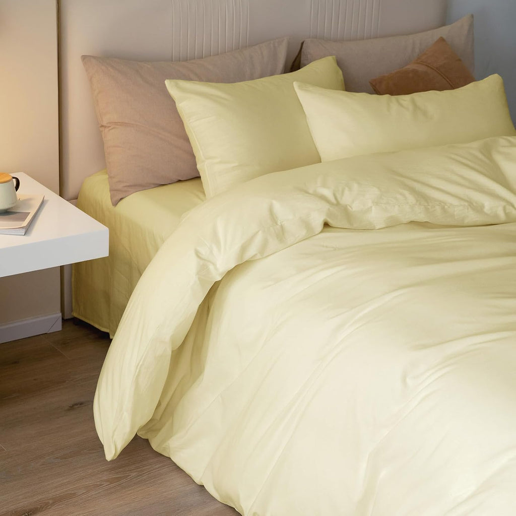 JIYUAN Twin Washed Cotton Duvet Cover Set, 2-Piece, Relaxed Linen Feel