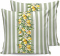 Retro Yellow Lemon 2PCS Throw Pillow Covers for Couch Sofa Bed, Sage Green Stripe Pillow Covers 16x16 inch, Standard Pillowcases Set Decorative Cushion Covers for Living Room Bedroom