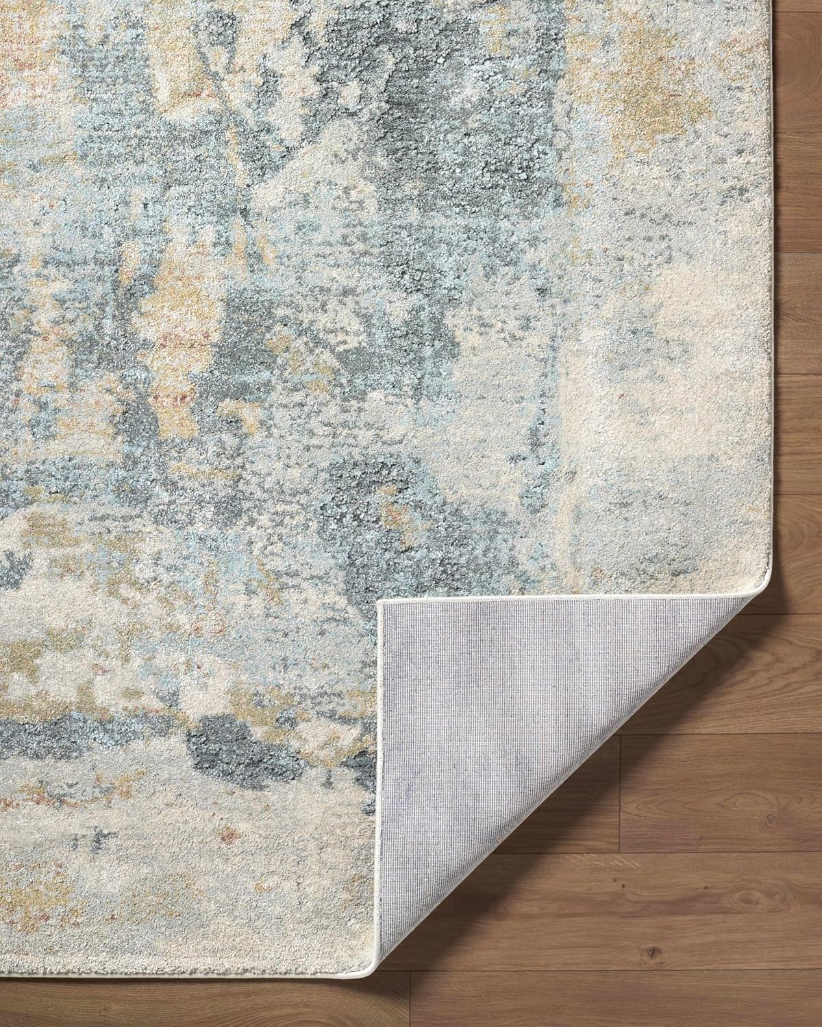 Alanna Area Rug - Abstract Distressed Faded Marble Watercolor - Contemporary Modern Transitional Minimalist Mid-Century - High Pile - Light Gray, Beige, Gray, Cream, Yellow - 5'3" x 7'
