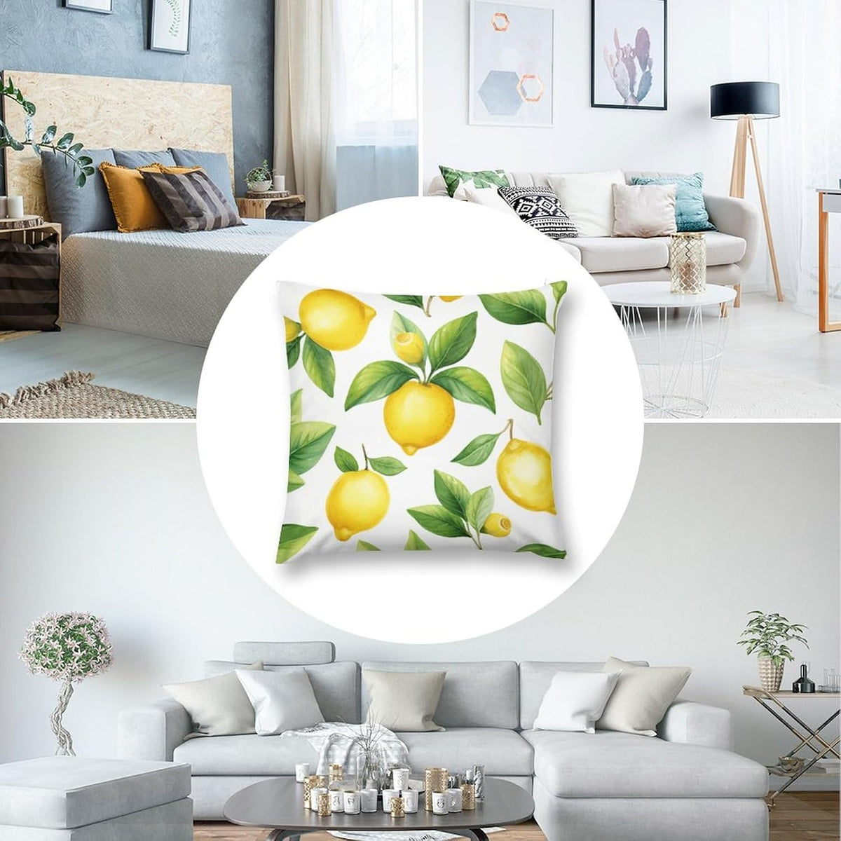 Pillow Protectors with Zipper Standard Size Watercolor Lemon with Green Leaves Pattern Pillowcase Yellow Green Lemon Outdoor Sofa Cushion Cover Modern Decor for Sofa Couch 24 "x24
