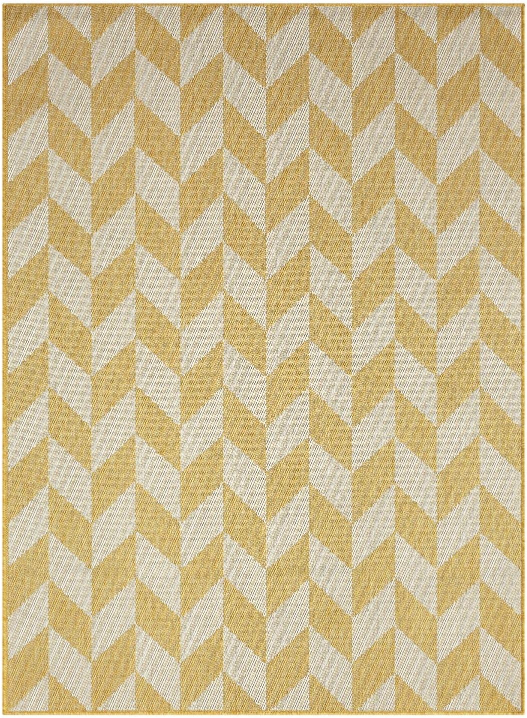 New York Patio Country Calla Contemporary Herringbone Indoor/Outdoor Area Rug, Yellow/Cream, 6'6"x9'2"