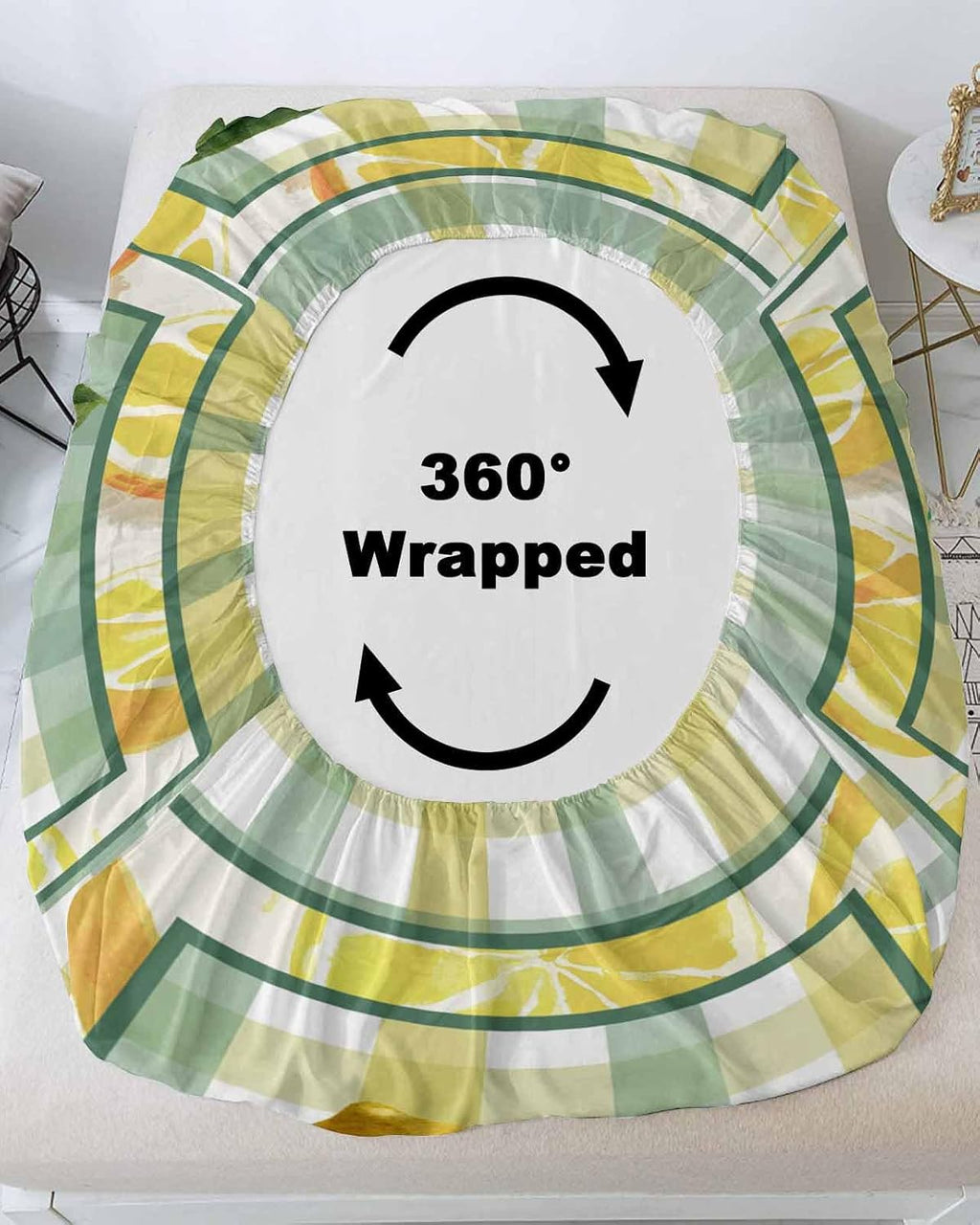 Twin Sze Fitted Sheet Set - Lemon 2 Piece Bedding Sets 16" Deep Pocket Fitted Sheet with 1 Pillowcase, Botanical Fruit Leaves Bow Yellow Green Striped Brushed Microfiber Hotel Luxury Bed Sheets