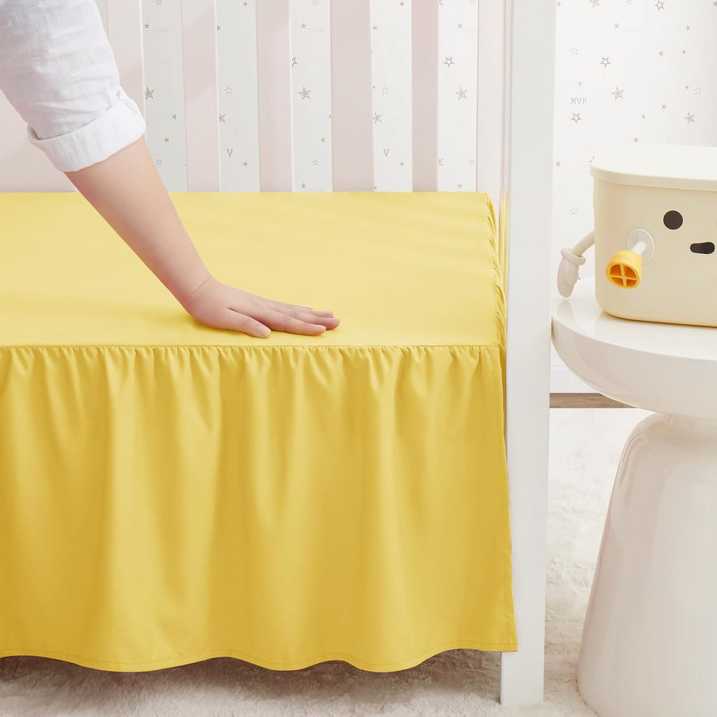 Yellow Crib Skirt Dust Ruffle, Microfiber Crib Bed Skirt