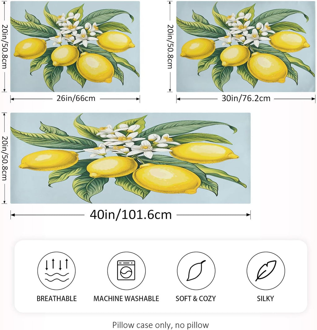 Yellow Lemons Satin Pillow Case Standard Size 20x26 in for Hair and Skin, Soft Pillowcase with Envelope Closure Machine Washable