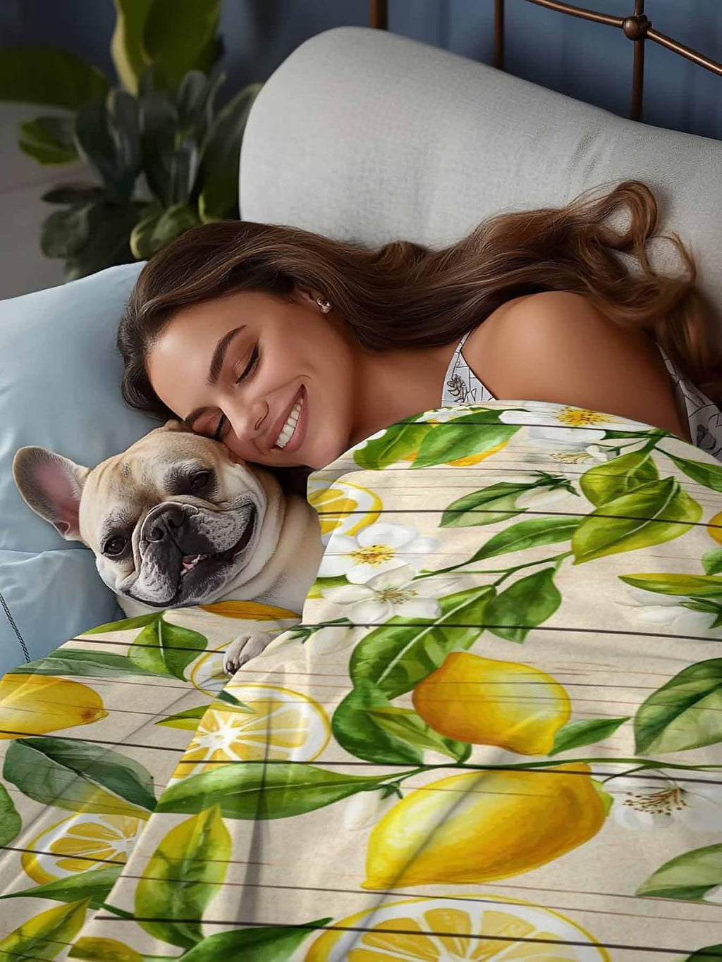 Twin Flat Sheet Only,Farm Fruits Lemon Floral Top Sheet Breathable Soft Brushed Polyester Microfiber Bed Sheets,Yellow Wood Texture Hotel Luxury Bedding Sheets for Women,Men,Teens