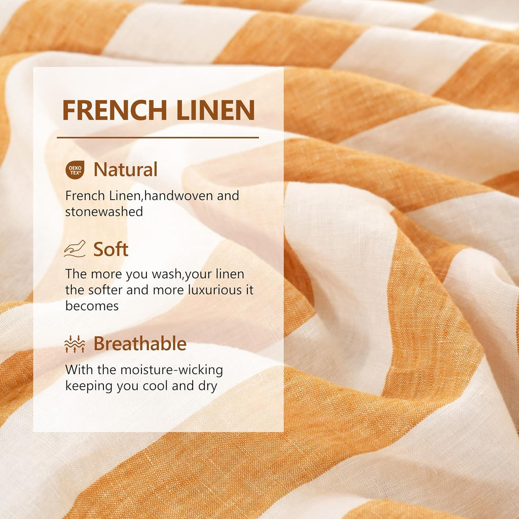 Striped Linen Pillow Cases Set of 2,20"x30" Standard/Queen Size,100% French Natural Flax Soft Linen Pillowcases,Yellow Stripe