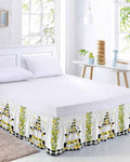Lemon Gnomes Bed Skirt Queen Size 16 Inch Drop, Adjustable Elastic Wrap Around Bed Skirts Easy Fitting Dust Ruffle Bedskirt Bed Frame Cover Summer Botanical Yellow Fruit Black Lattice