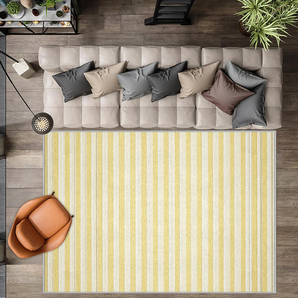 Yellow Stripes 2x3 Washable Rug for Entryway, Indoor Vertical Striped Door Mat, Non Slip Modern Art Small Carpet, Soft Low Pile Area Rugs for Entrance Kitchen Bedroom