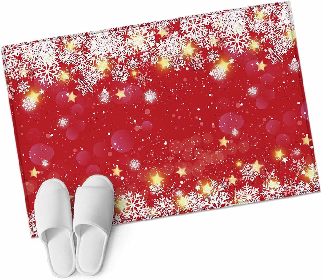 Winter Snowflakes Bright 2x3 Area Rugs for Living Room, Yellow Christmas Star Xmas Red Non Slip Floor Mat Washable Low-Profile Indoor Carpet for Bedroom, Dining Room, Bathroom