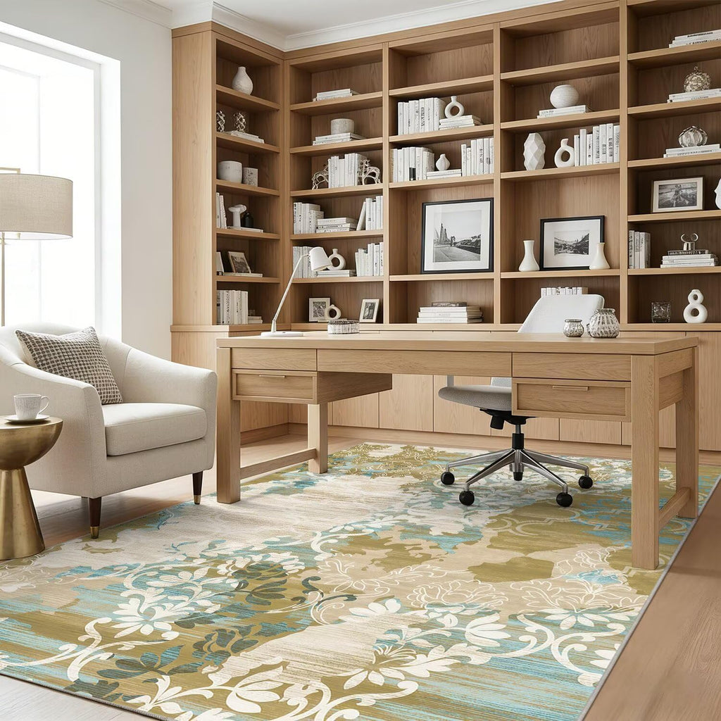 8x10 Area Rugs,Abstract Area Rugs, Modern Washable Non-Slip Rug for Living Room, Bedroom, Dining Room, Soft Low Pile Carpet, Neutral Decor for Home and Office,Abstract Floral - Yellow