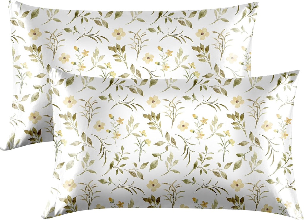 EXQ Home Satin Pillowcase for Hair and Skin Queen - Printed Yellow Sprig