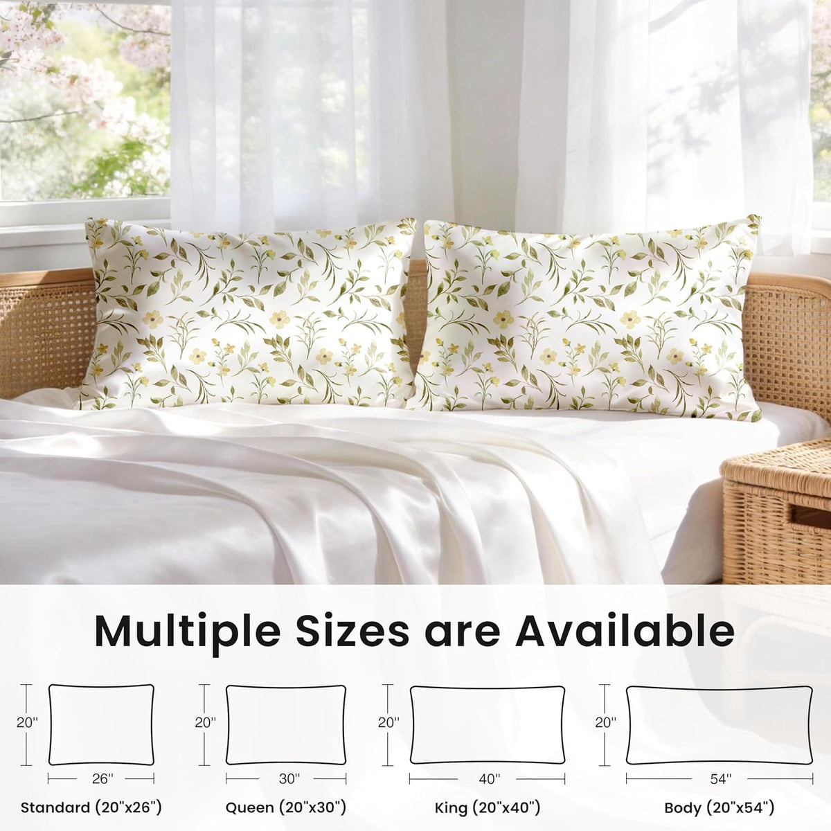 EXQ Home Satin Pillowcase for Hair and Skin Queen - Printed Yellow Sprig