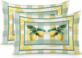 Lemon Pillow Cases Standard Size Set of 2, Botanical Fruit Leaves Bow Yellow Green Striped Satin Pillowcase with Zipper for Hair/Skin, Decorative Pillow Covers for Bed/Couch/Sofa, 20x26 Inches