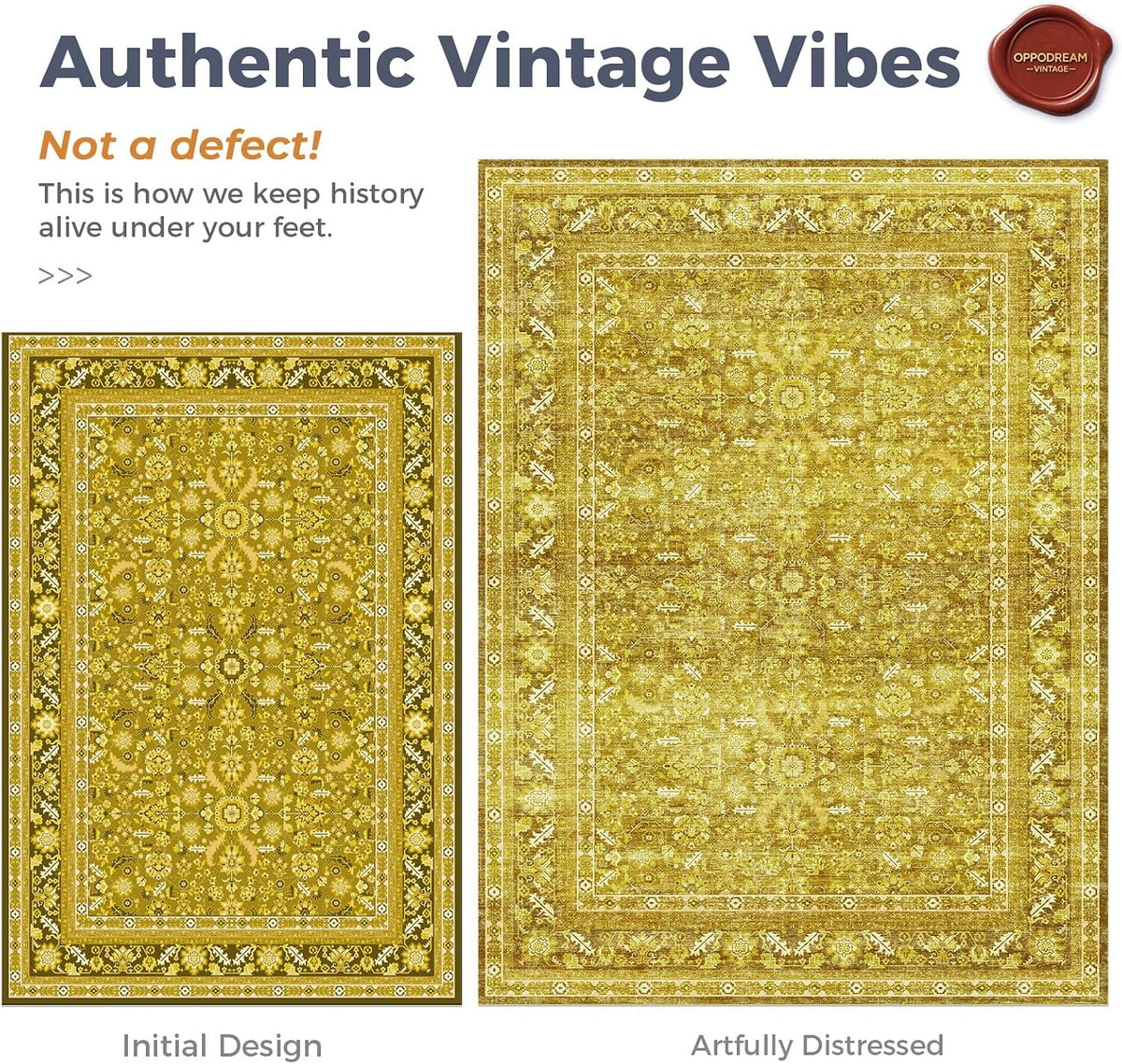 Vintage Yellow Area Rugs 5x7, Washable Rug for Living Room