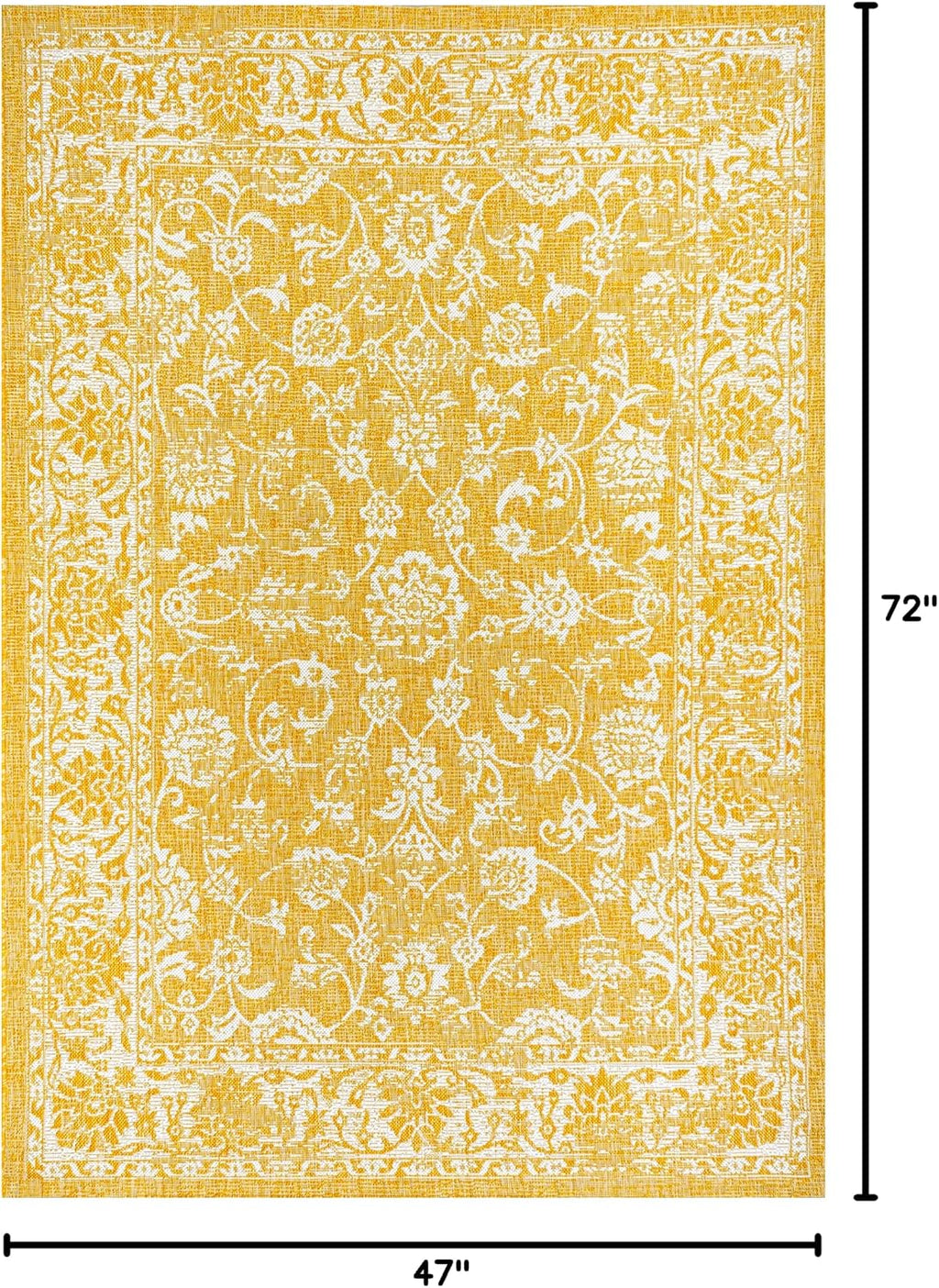 Weave Floral Indoor Outdoor Area Rug 4X6 Yellow/Cream, Tela Bohemian Textured for Backyard, Patio, Porch, Easy-Cleaning, High Traffic, Pet-Friendly, Non-Shedding (SMB100E-4)