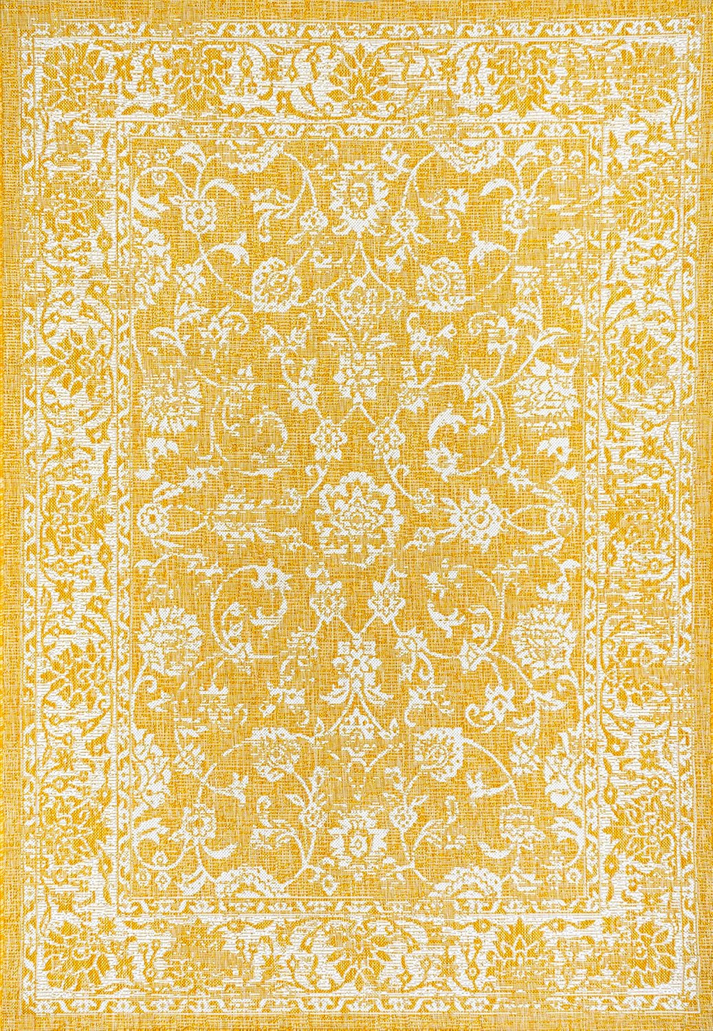 Weave Floral Indoor Outdoor Area Rug 4X6 Yellow/Cream, Tela Bohemian Textured for Backyard, Patio, Porch, Easy-Cleaning, High Traffic, Pet-Friendly, Non-Shedding (SMB100E-4)