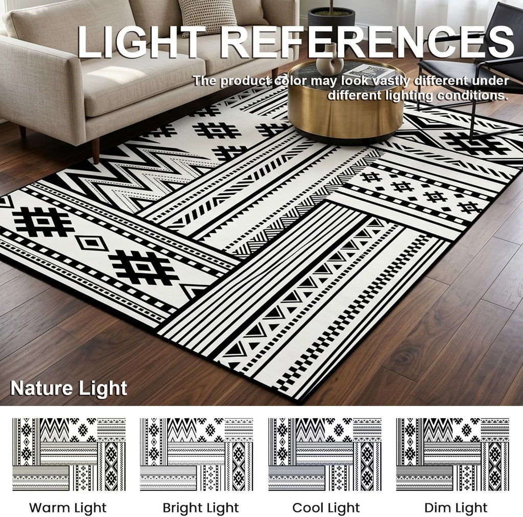 Modern Geometric Area Rug 4x6 Mid Century Modern Yellow Rug for Living Room Bedroom Home Office Low Pile Washable Indoor Carpet Contemporary Abstract Line Decor Nursery Apartment Non Slip Large Rugs