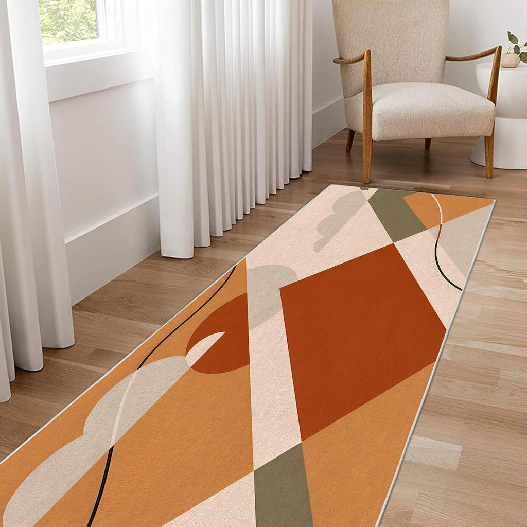 Modern Geometry Area Rug – Premium Low Pile Non-Slip Carpet for Living Room, Bedroom & Office – Abstract Patterns,Washable Contemporary Home Decor Rug Yellow