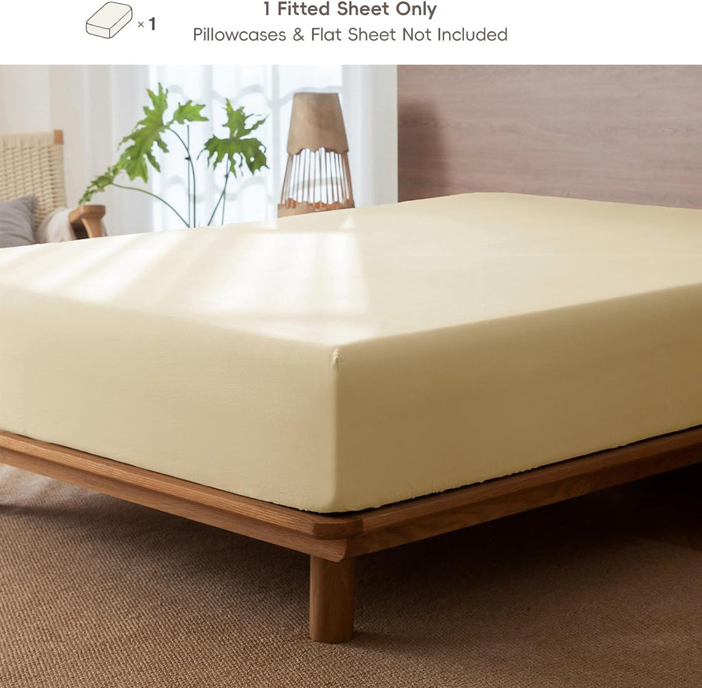 Fitted Sheet Only Washed Cotton Linen-Like Extra Deep Pocket Full