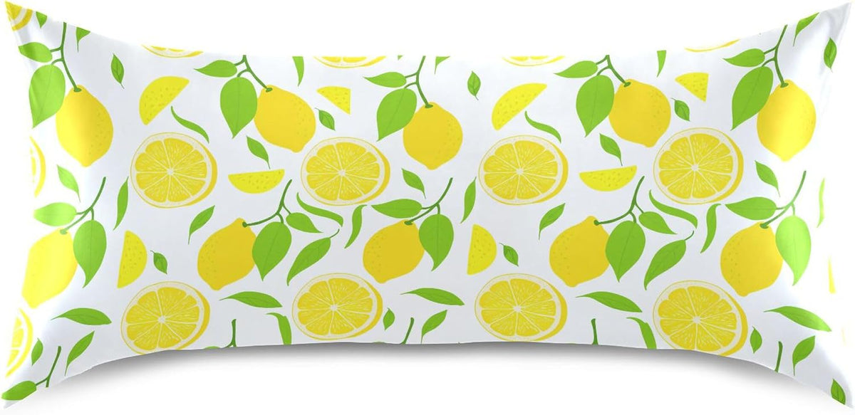 Bright Yellow Lemons Satin Pillow Cases, Soft Cozy Wrinkle Free Pillow Covers, Machine Washable Pillowcase Covers with Envelope Closure Standard Size 20” x 26”