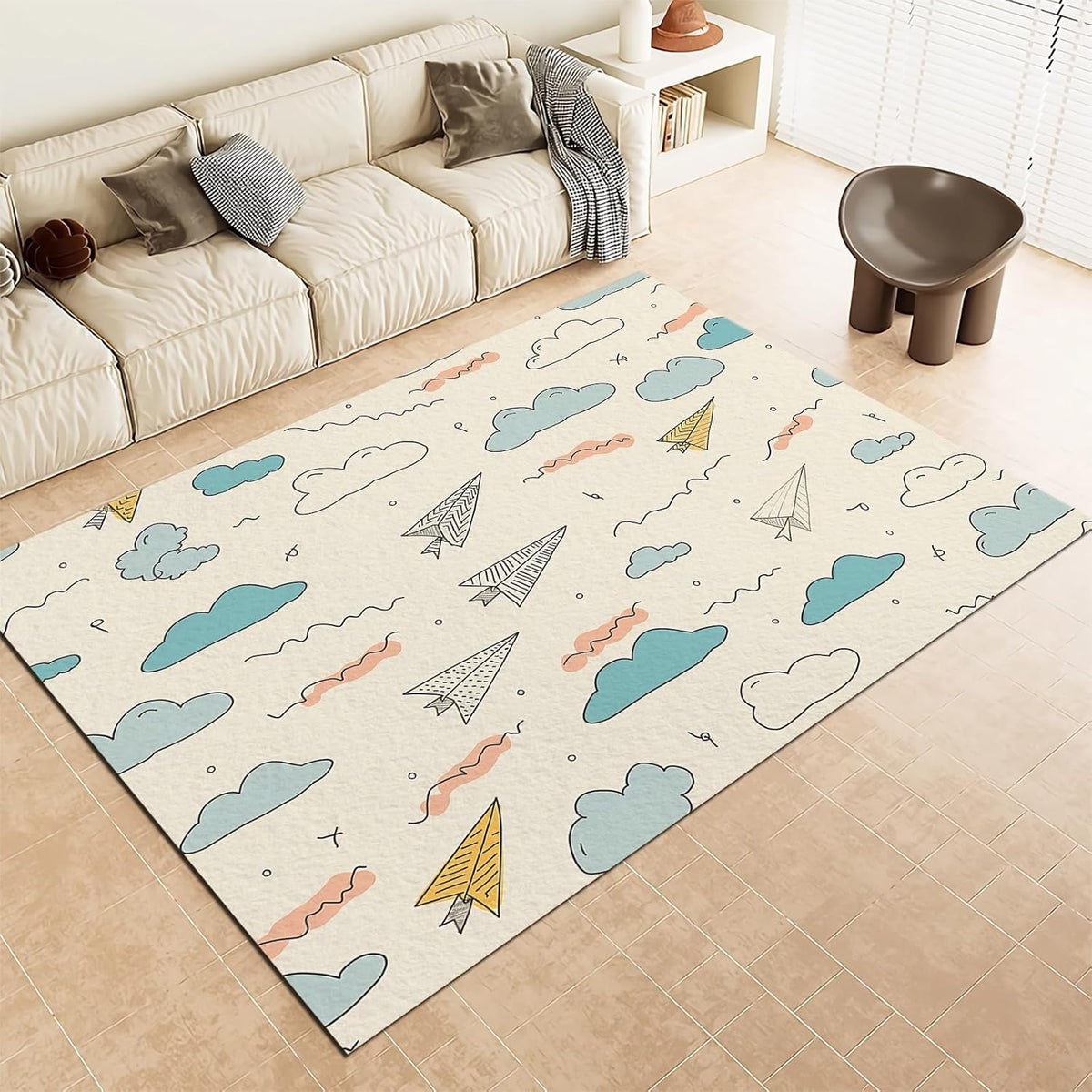 Washable Rugs 2 X 3 Ft, Modern Abstract Geometric Shapes Carpets, Ultra Soft Faux Wool Rug, Non Slip & Non-Shedding Low Pile Light Yellow Print Carpets for Living Room Bedroom Home Office Decor