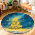 Pine Tree Area Rug, Winter Festive Snow Stars Winter Yellow Non-Slip Backing Edge Binding Doormat Throw Rug Circle Entryway Bathroom Laundry Room Decor 3' X 3'