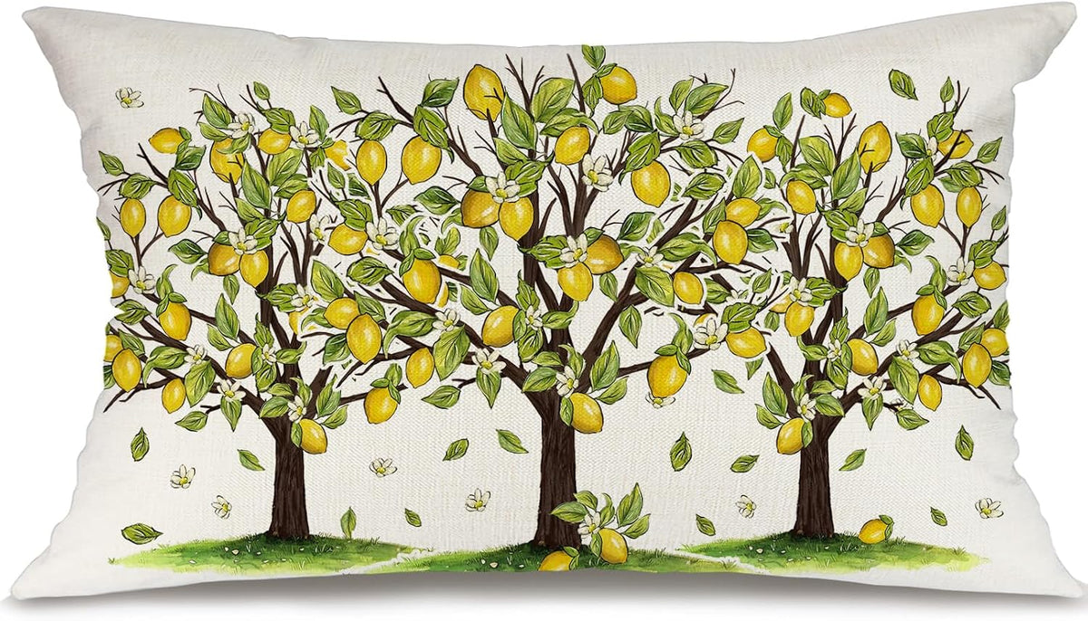 Summer Lemon Trees Pillow Cover 12x20 Inch - Farmhouse Lemon Citrus Decor Throw Pillow Case for Sofa, Bedroom, Living Room