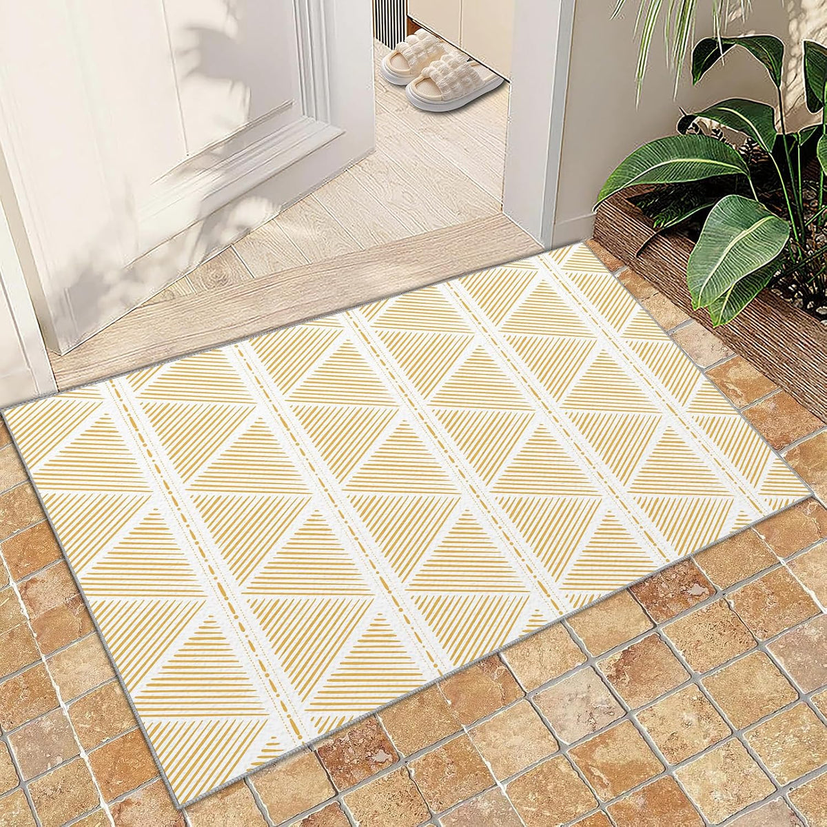Geometric Rugs for Living Room - 4x5 Rug, Modern Simple Art Rugs for Bedroom, Bohemian Area Rug, Washable Non-Slip Carpet for Office Study Home Decor - Light Yellow