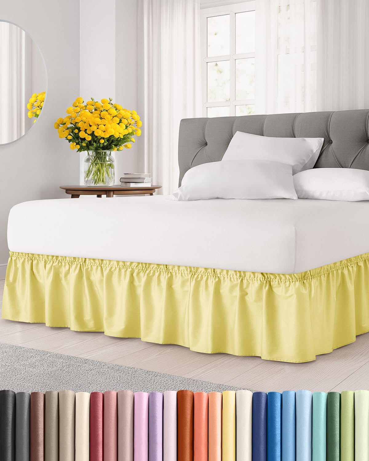 CGK Linens Wrap Around Dust Ruffle Bed Skirt - Queen, 12" Yellow