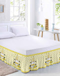 Lemon Gnomes Bed Skirt Queen Size 16 Inch Drop, Adjustable Elastic Wrap Around Bed Skirts Easy Fitting Dust Ruffle Bedskirt Bed Frame Cover Summer Botanical Fruit Leaf Yellow Lattices
