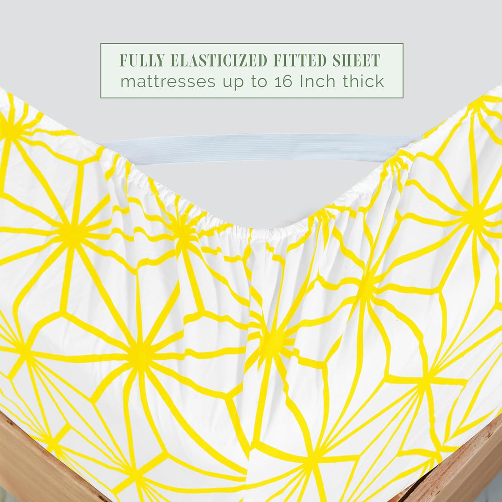 Luxury Soft 6-Piece Cube Geometric Pattern Sheet Set - 1500 Premium Quality Microfiber - Wrinkle and Fade Resistant Coziest Bedding Set, All Around Elastic Fitted Sheet, Queen, Yellow