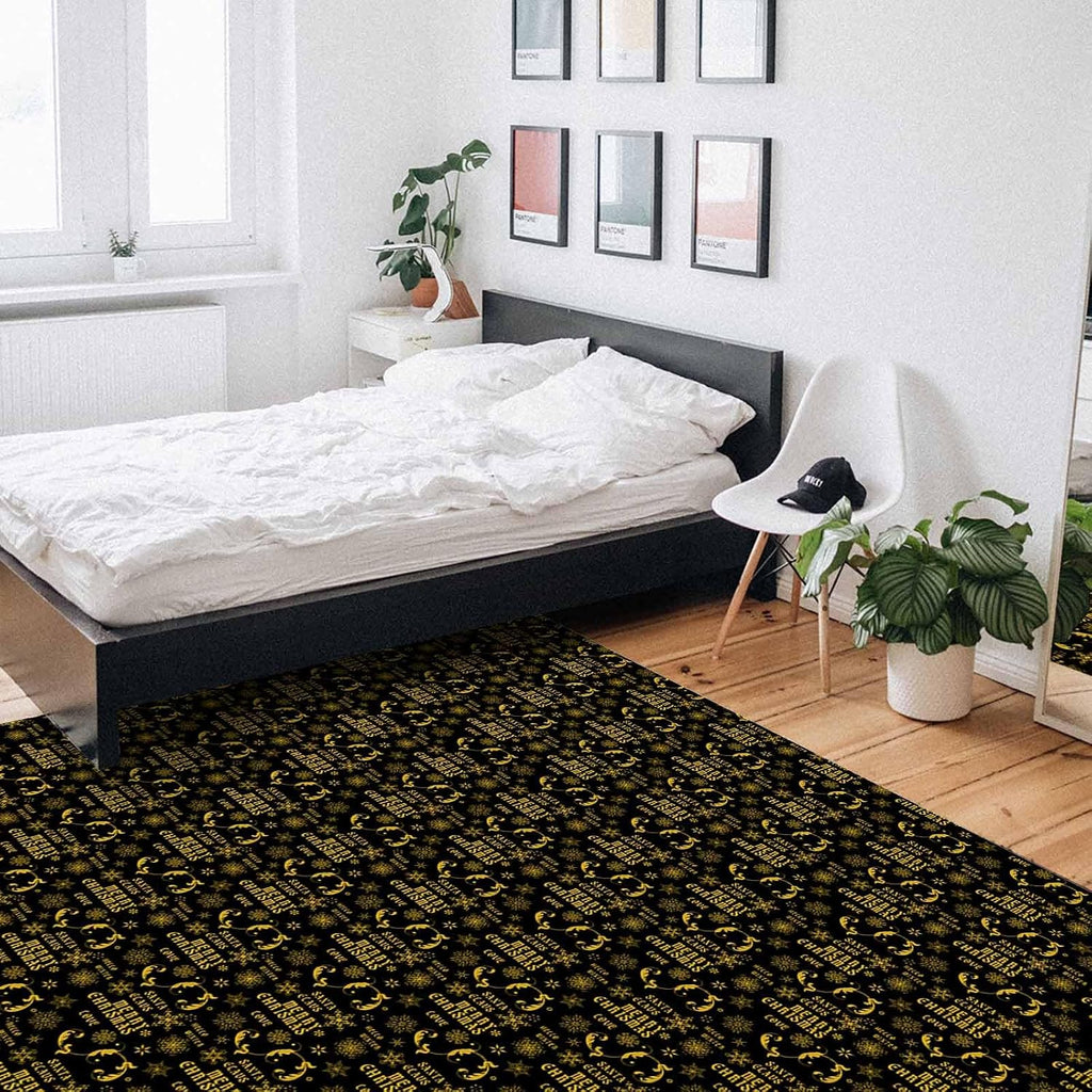 Yellow Black Christmas Snowflake Area Rug for Living Room 2x3 Modern Rug Washable Abstract Area Rug Large Non Slip Winter Xmas Geometric Floral Texture Floor Carpet Mat Indoor Rug for Bedroom Nursery