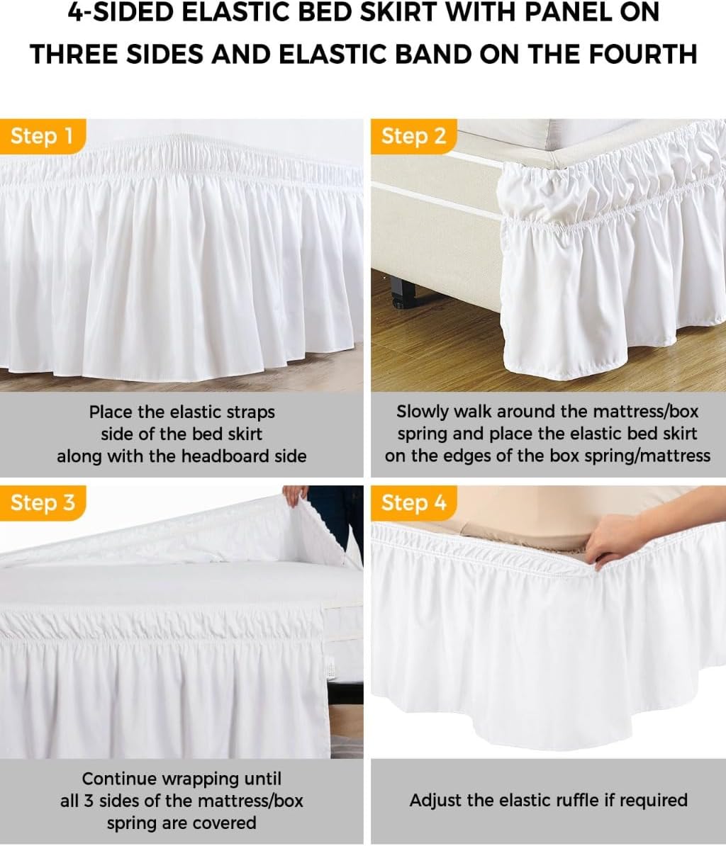 Yellow Lemons Bed Skirt Queen Size 16 Inch Drop, Adjustable Elastic Wrap Around Bed Skirts Easy Fitting Dust Ruffle Bedskirt Bed Frame Cover Summer Botanical Black White Plaid Rustic