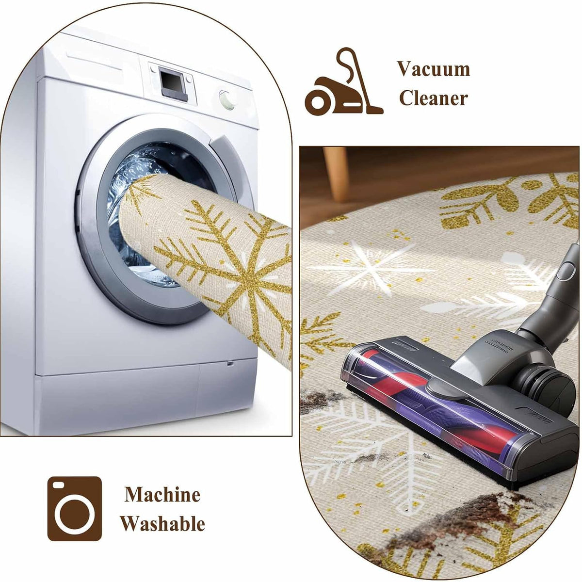 Winter Yellow Snowflake 2x3 Area Rugs for Living Room, Christmas White Snowflake Non Slip Floor Mat Washable Low-Profile Indoor Carpet for Bedroom, Dining Room, Bathroom