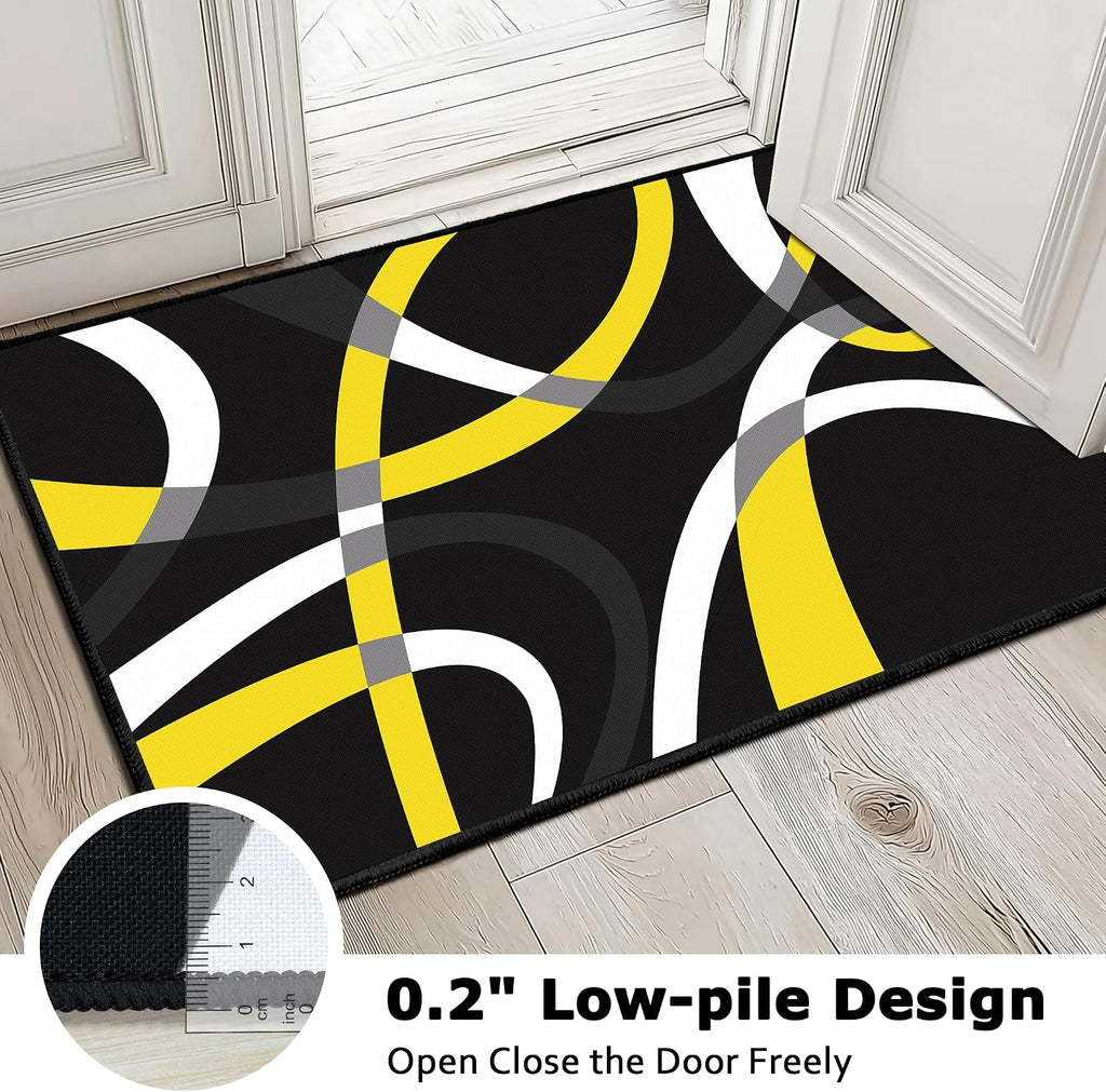 Classical Modern Black and Yellow Stripe Pattern Area Rug for Living Room 5x7 Outdoor Rug Non Slip&Non-Shedding Low Pile Indoor Large Carpets for Bedroom, Dining Room, Home Office, Bathroom