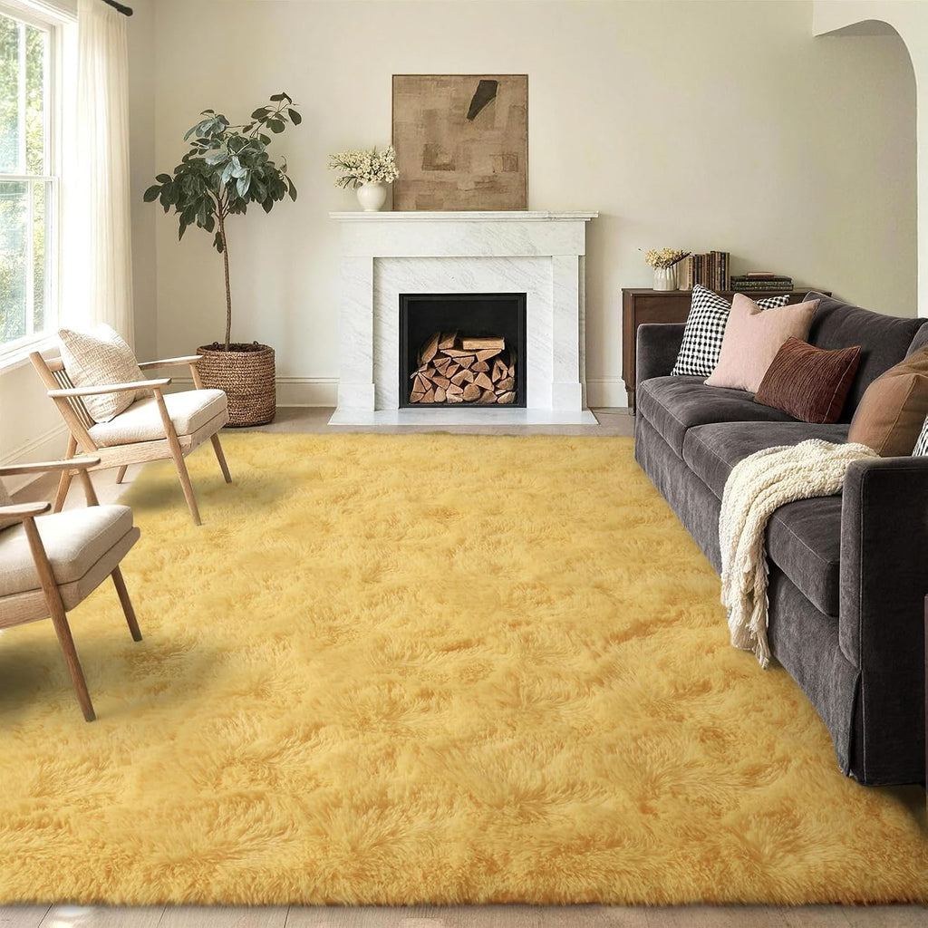 5x8 Non-Slip Fluffy Area Rugs for Living Room (Yellow)