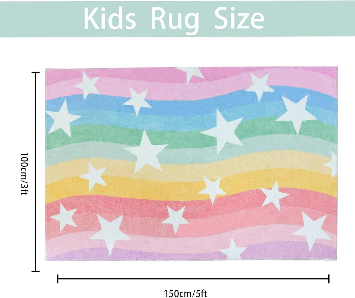 Kids Rug 3x5Ft Rainbow Stripes Stars Carpet for Boys Girls Bedroom