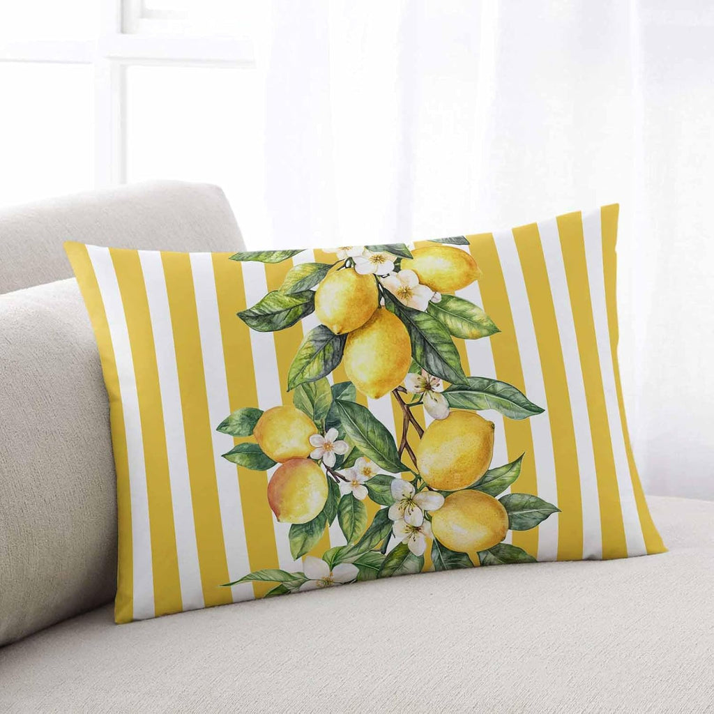Satin Pillowcase Standard Pillow Cover 20 x 26 Inch Summer Lemon Flowers Leaves Yellow White Stripes Lumbar Pillow Cases Rectangular Decorative Pillow Shams for Bed Sofa Guest Room