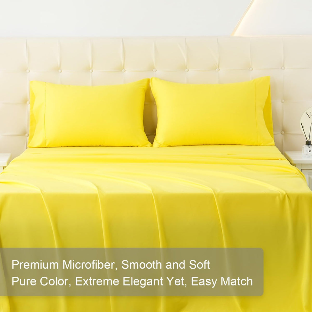 MICORAL Queen Bed Sheets Set, Soft Breathable Bedding Sheet Set, Sheets Set with 16" Deep Pocket Design (4 Pieces, Queen, Yellow)