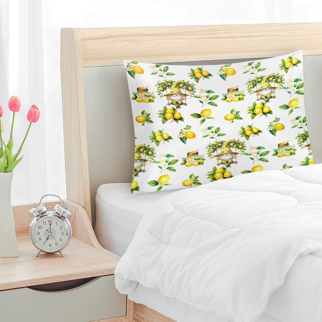 Satin Pillowcase for Hair and Skin Flower Yellow Lemon Soft Slip Cooling Pillow Covers with Hidden Zipper Standard Size Pillow Case for Bed Couch Women Men Kids Girls Boys 20x26in