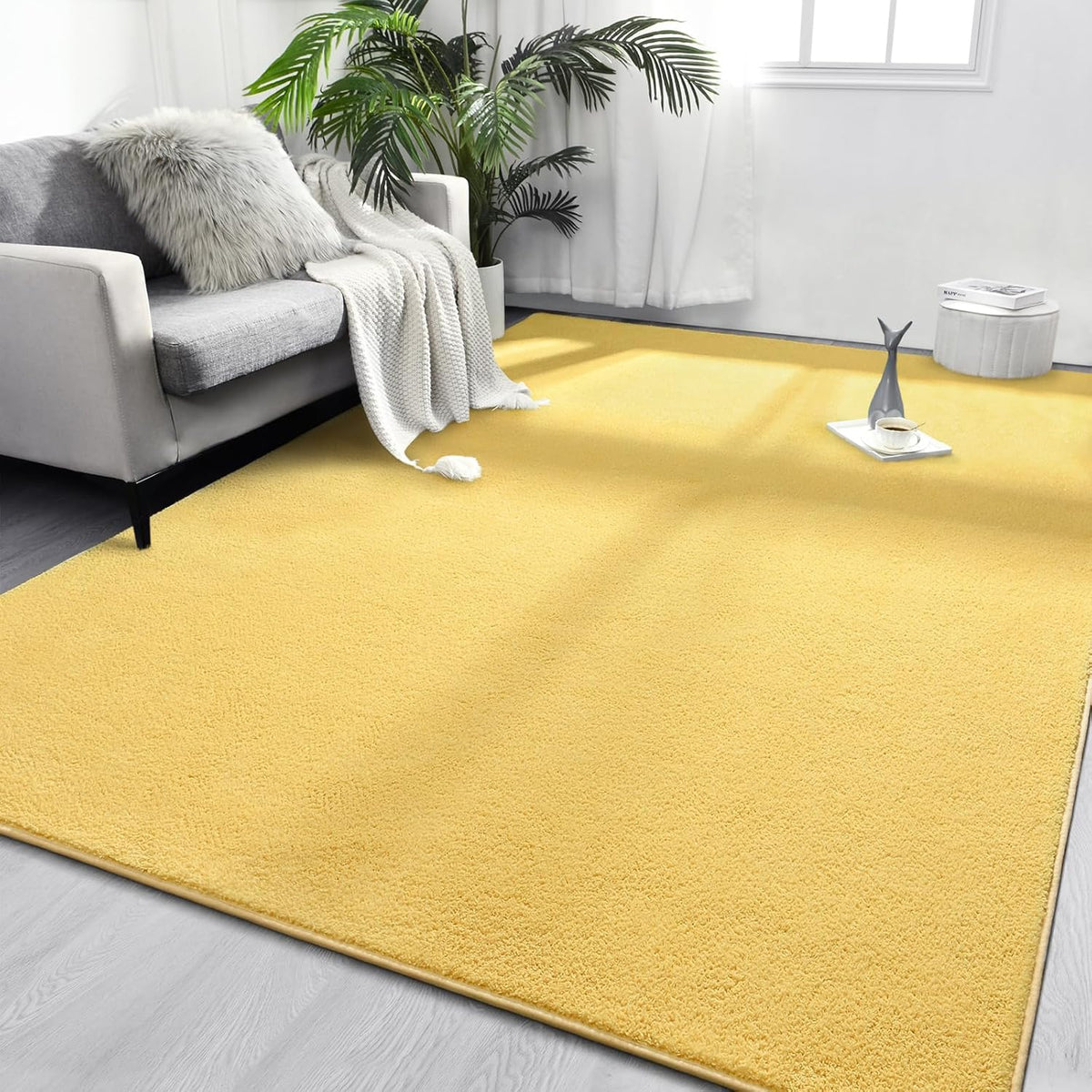 Area Rugs for Bedroom Living Room, 6x9 Yellow Super Soft Comfy Thickened Memory-Foam Indoor Carpets, Modern Aesthetic Minimalist Carpet for Boys Girls Adults Apartment Nursery Home Décor