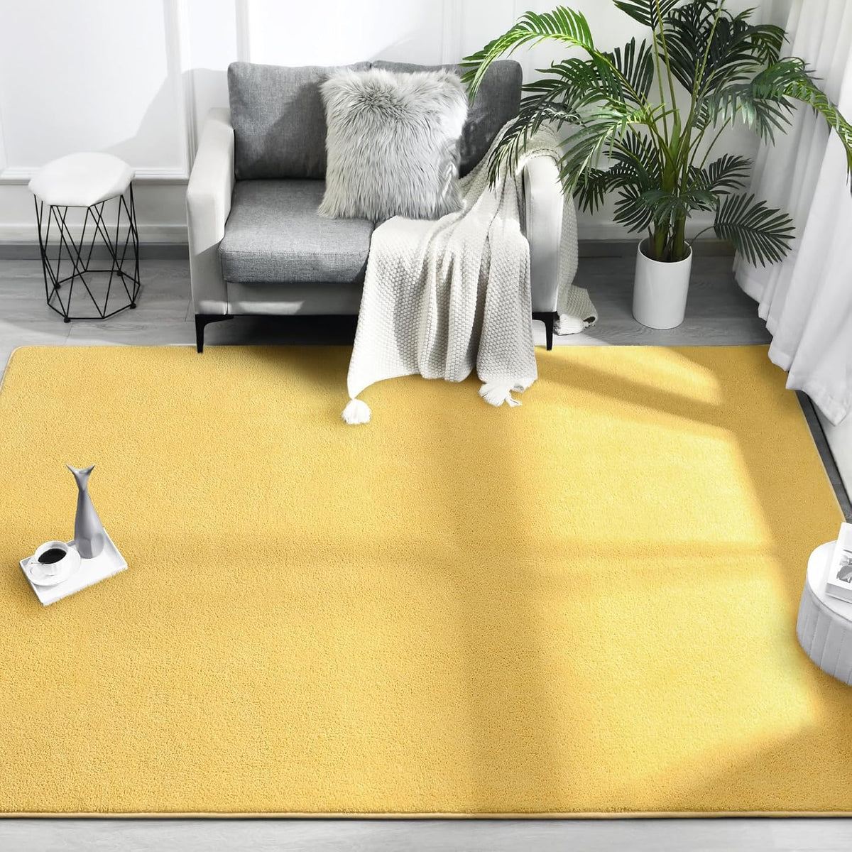 Area Rugs for Bedroom Living Room, 6x9 Yellow Super Soft Comfy Thickened Memory-Foam Indoor Carpets, Modern Aesthetic Minimalist Carpet for Boys Girls Adults Apartment Nursery Home Décor