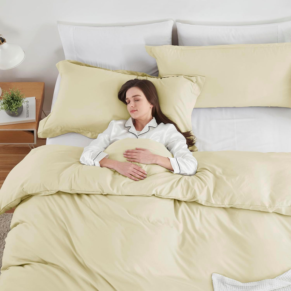 Vanilla Yellow Duvet Cover Queen Size 3 Piece Set | Soft Double Brushed Bedding Set, Button Closure, 1 Duvet Cover 90x90 Inches, 2 Pillow Shams
