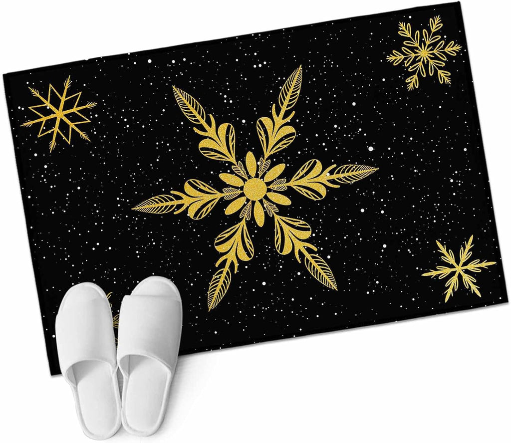 Yellow Christmas Snowflakes 2x3 Area Rugs for Living Room, Winter Snow Abstract Black Non Slip Floor Mat Washable Low-Profile Indoor Carpet for Bedroom, Dining Room, Bathroom