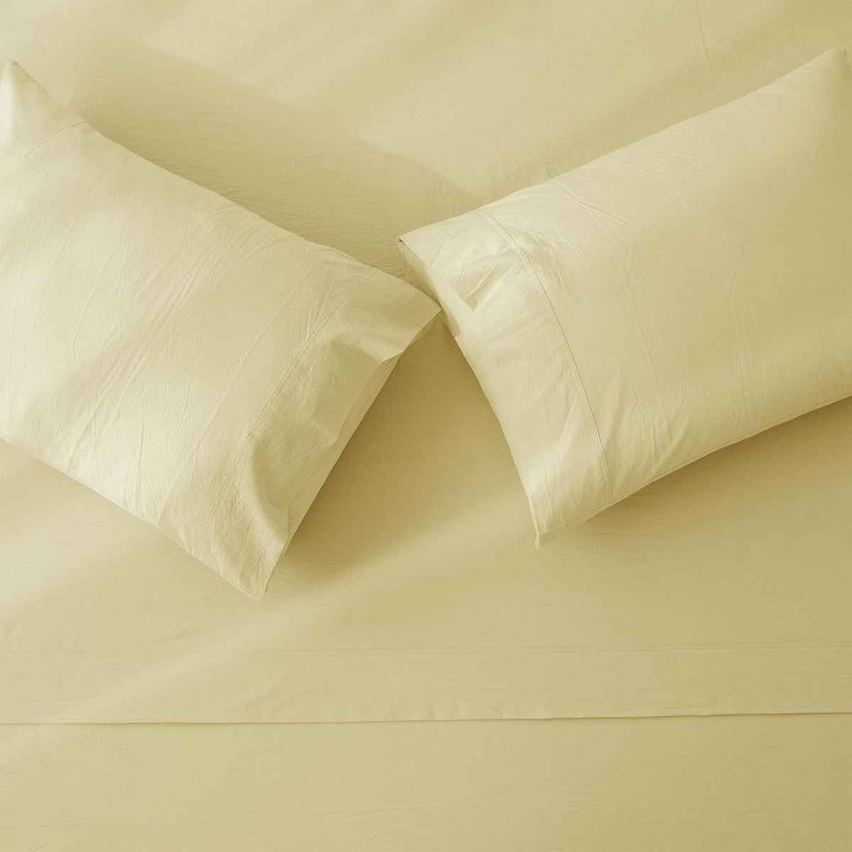 JIYUAN Twin Washed Cotton Sheet Set, 3-Piece, Relaxed Linen Feel